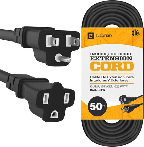 Vista 13 de Cable de extensión negro de 3 pies 16/3 SJTW de 3 clavijas para exteriores, 13 amperios, 125 V, cable de alimentación, enchufe flexible e