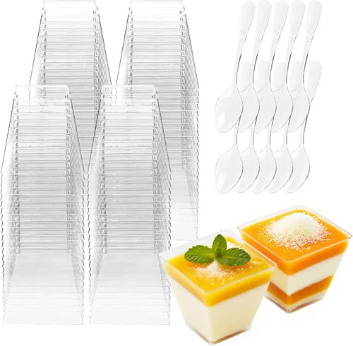 Vista 9 de 100 tazas de postre de plástico de 4 onzas con cucharas, desechables