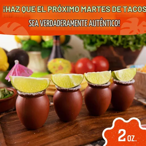 Vista 2 de Mini vasos de arcilla de 2 onzas, vasos de chupito de tequila, Cantaritos de Barro Mexicanos para tequila, margaritas, mojitos y más, vasos