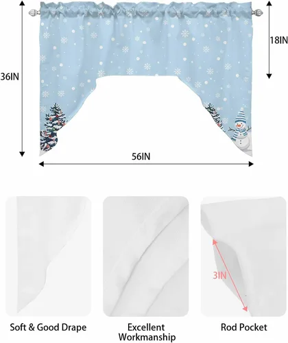Vista 8 de Muñeco de nieve de Navidad, cenefa de cocina, cenefa con bolsillo para barra, paneles de cortina para dormitorio, sala de estar, baño, cafetería