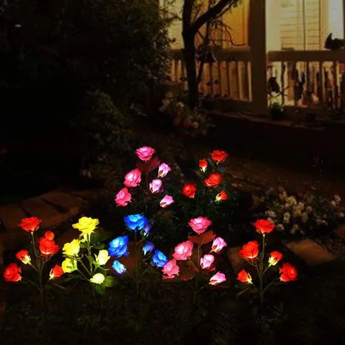 Vista 6 de [6 flores mejoradas] Luces de rosas artificiales alimentadas por energía solar, iluminación impermeable para decoración de jardín al aire libre