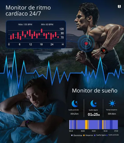 Vista 6 de LIGE - Reloj inteligente AMOLED de 1.43" para hombres con linterna, Bluetooth, llamadas, más de 100 modos deportivos, 530mAh, resistente al agua