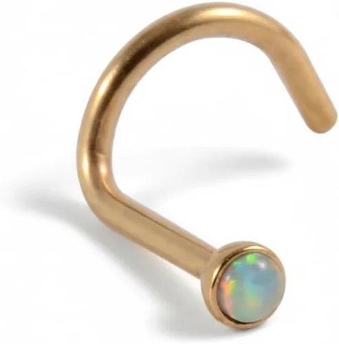 Vista 26 de Piercing para la nariz, calibre 22, relleno de oro de 14 quilates, simple en forma de L con ópalo blanco, pin de nariz de oro único, joyería Negro-L