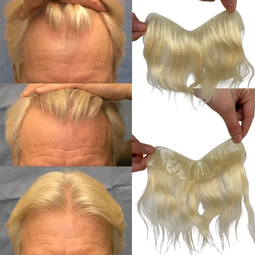 Vista 10 de Voloria Tupé de cabello humano 100 % de piel sintética para hombre, peluca frontal para retroceso, sistemas de reemplazo de línea capilar natural