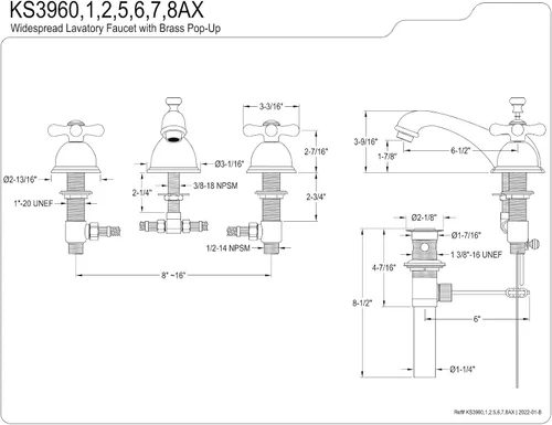 Vista 5 de Kingston Brass KS3967AX - Grifo de baño extendido de 8 pulgadas, latón cepillado