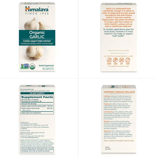 Vista 7 de Himalaya Ajo orgánico, para la salud total del corazón, colesterol y apoyo inmunológico, 1.400 mg, 60 cápsulas, suministro de 15 días