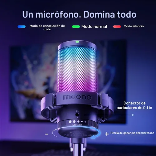 Vista 5 de MAONO USB Gaming Microphone for PC, Noise Cancellation Condenser Mic with RGB Lights, Mute, Gain for Streaming, Recording, Podcast, Chat, Twitch