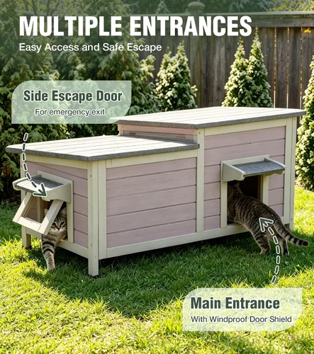 Vista 3 de Outdoor Cat House Weatherproof 2-Room Weatherproof Shelter 34" L