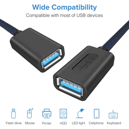 Vista 2 de ANDTOBO Cable de extensión USB 3.0 hembra a hembra, cable de acoplador USB 3.0 tipo A, azul marino, 3.3 pies