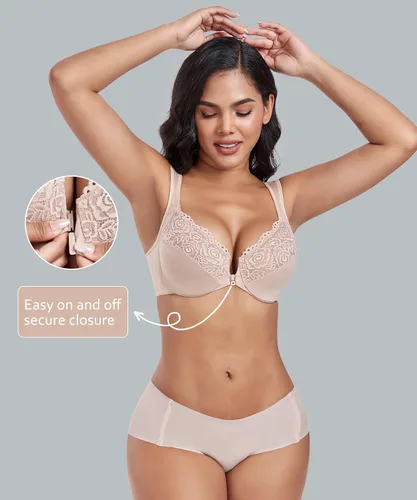 Vista 3 de DotVol Brasier diario con cierre frontal en U y tirantes anchos para mujer, talla grande