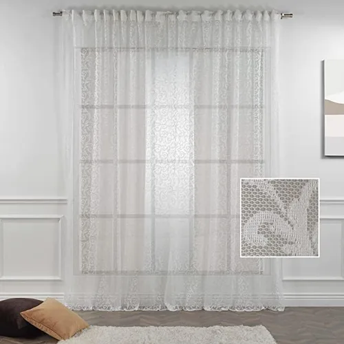 Vista 8 de Juego de 2 paneles de cortinas extralargas de encaje beige con bolsillo para barra y pestaña trasera, decoración del hogar, cortinas hechas a medida