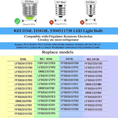 Vista 4 de ZHENMING Bombillas LED AC 100-265V 3.5W para refrigerador KEI D34L, 4 W, repuesto 40 W, 5304511738, bombilla de nevera para Frigidaire Kenmore KEL