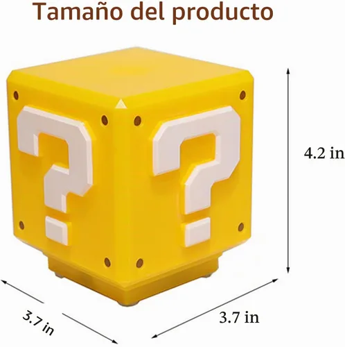 Vista 5 de Super Bros Lámpara de bloque de preguntas, luz nocturna LED cuadrada con cable USB, lámpara de mesa con efecto de sonido de moneda de juego, lámpara