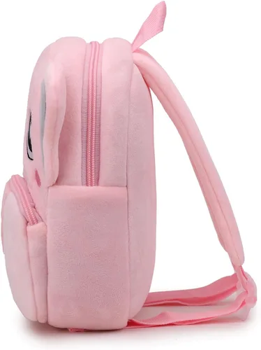 Vista 3 de BEFUNIRISE Mochila pequeña para niños y niñas, linda mochila pequeña de dibujos animados de animales de felpa suave para niños de 2 a 6 años, Rosa