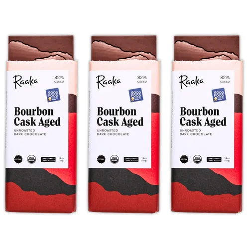 Vista 11 de Raaka Chocolate Bourbon Cask Aged 82% Chocolate negro Regalo de chocolate negro gourmet Orgánico, vegano, sin soja, sin gluten, Kosher Barras