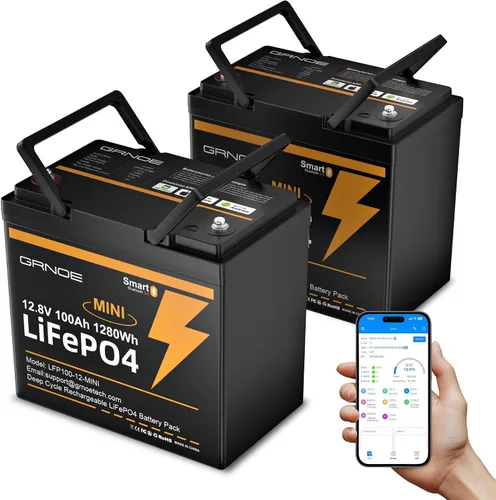Vista 10 de Mini LiFePO4 - Batería de litio de 12 V 100 Ah con Bluetooth, BMS inteligente, más de 15000 ciclos profundos, 20.9 libras, ligera, diseño compacto