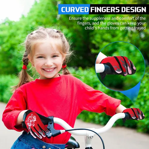 Vista 5 de 4 pares de guantes de ciclismo para niños y niñas y jóvenes guantes de bicicleta de montaña guantes deportivos cálidos para niños guantes de pesca
