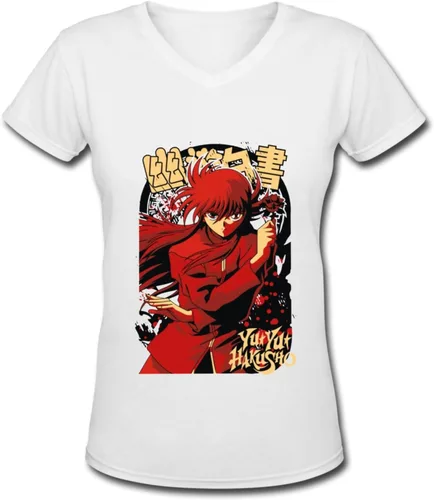 Vista 6 de Anime T Shirt Yuyu Hakusho Yoko Kurama Female V Neck Tee Summer Fashion Short Sleeves Clothes White