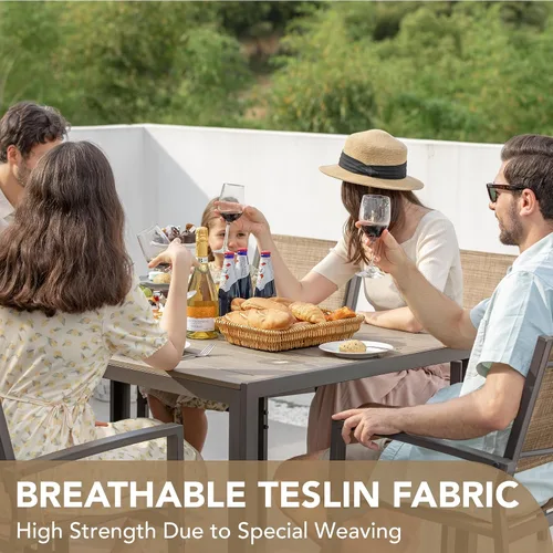 Vista 4 de Devoko Juego de comedor para patio, 7 piezas, muebles de exterior con mesa rectangular y 6 sillas apilables, juego de conversación familiar