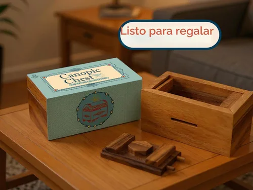 Vista 5 de BSIRI Canopic Chest Challenging Brain Teaser Rompecabezas de madera para la mente y uso como joyería de almacenamiento de dinero, rompecabezas 3D