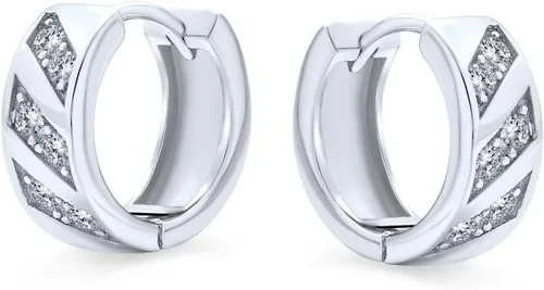 Vista 2 de Elegant Cubic Zirconia CZ Accent Stripe Criss Cross Twist OXOX Huggie Small Hoop Earrings For Women Men 14K Gold Plated .925 Sterling Silver