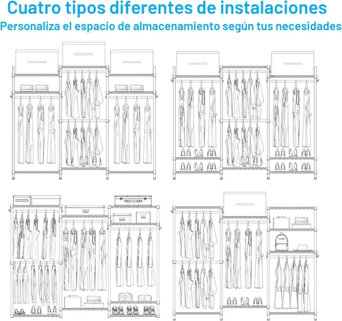 Vista 7 de Ulif E13C Sistema Organizador de Armario de Servicio Pesado, Estantes de Ropa Independientes para Colgar Ropa, Perchero Ajustable de 63" An x 16" Pr