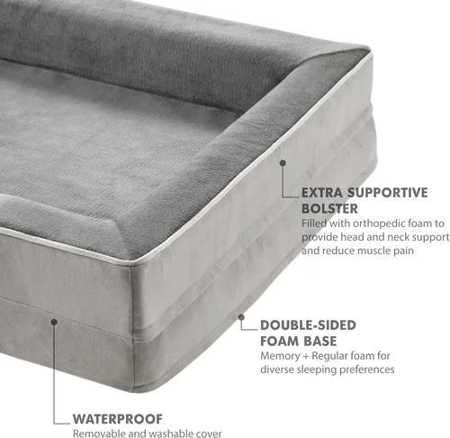 Vista 3 de Friends Forever - Cama ortopédica para perros medianos, cama de espuma viscoelástica impermeable para perros M con funda extraíble y lavable, gris
