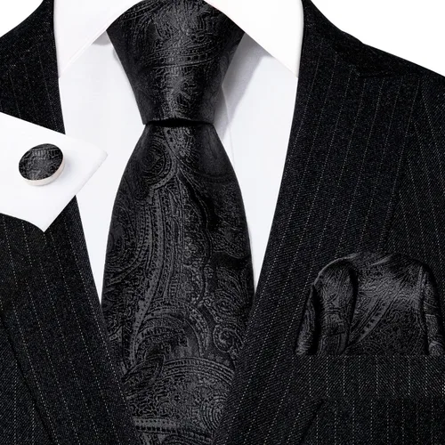 Vista 123 de Barry.Wang - Juego de corbata de seda para hombre, diseño de cachemira, pañuelo y gemelos de bolsillo