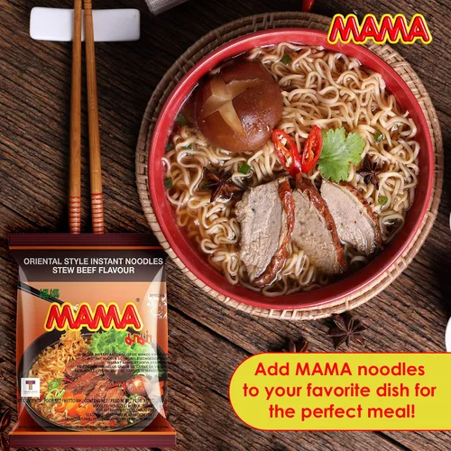 Vista 3 de MAMA Noodles Beef Stew Instant Spicy Fideos con deliciosos sabores tailandeses, fideos picantes y picantes, sin grasas trans con menos calorías que