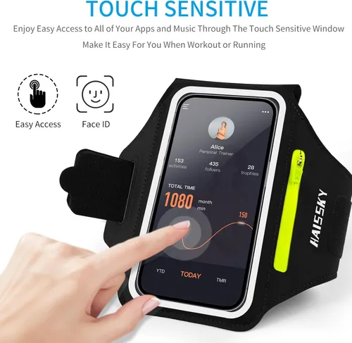 Vista 3 de Brazalete para teléfono celular con bolsillo con cremallera, soporte para iPhone 16 Pro Max/15/14 Pro Max/13/12/11 Pro Max/XS/XR, Galaxy S20 S10
