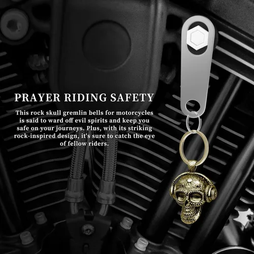 Vista 3 de Llavero de motocicleta Guardian Luck Bell Rock Skull Biker Gremlin Bell Car Llavero Accesorios con colgador de campana de motocicleta
