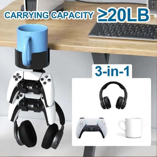 Vista 8 de Game Controller Holder - 360 Rotating Controller Headphone Holder,Clamp On Desk Organizer,Headset & Desk Mounts,3 in 1