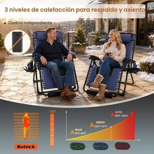 Vista 3 de Suteck Heated Zero Gravity Chair, 400LBS 30.3" Padded Antigravity Chairs Blue