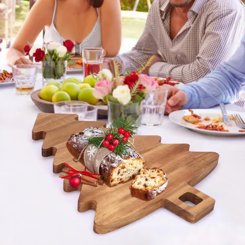 Vista 2 de Tablas únicas de charcutería con forma de árbol de Navidad, regalos de decoración, tablas de cortar de madera de acacia, bandejas de verduras