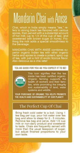 Vista 3 de Davidson's Organics, Mandarin Chai con anís, 25 bolsas de té, paquete de 6