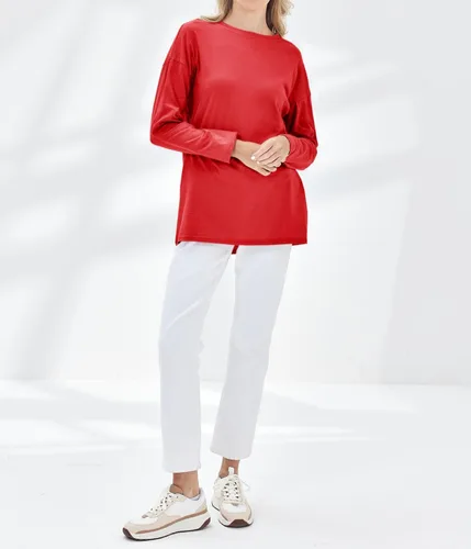 Vista 76 de Fisoew Camisetas de manga larga para mujer, holgadas, casuales, con cuello redondo, blusa suave