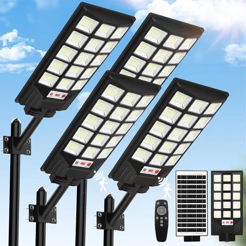 Vista 8 de Luces solares de calle para exteriores, luces impermeables con sensor de movimiento y control remoto, 20000 lm, 6500 K, del atardecer al amanecer