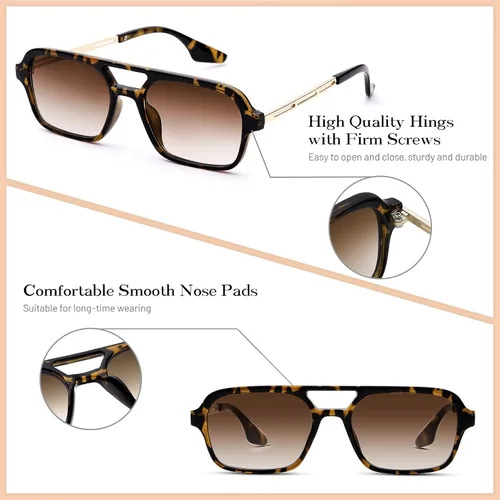Vista 5 de COASION Lentes de sol planos estilo aviador vintage de los años 70 para mujeres y hombres, diseño cuadrado de metal con protección UV400