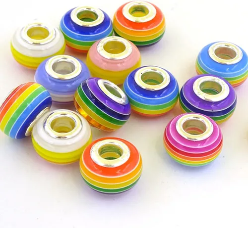 Vista 7 de rubyca Mix rayas Murano Lampwork perlas de vidrio Fit pulsera europea