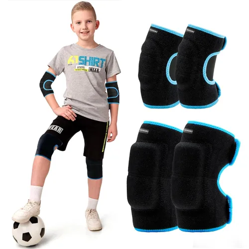 Vista 8 de Juego de rodilleras y coderas para niños, equipo de protección grueso (M) Conjuntos de protección transpirables con almohadillas SBR gruesas