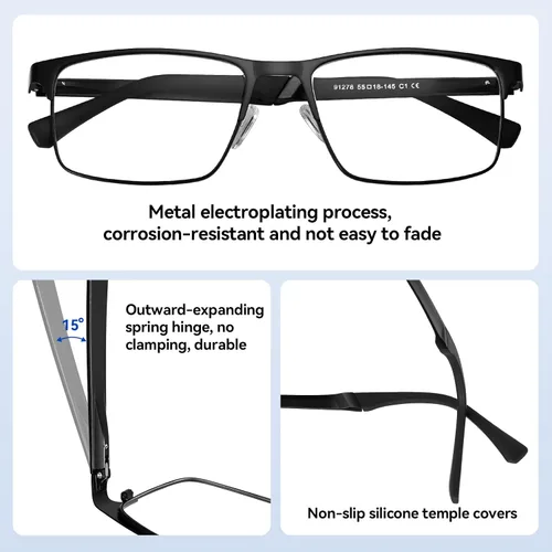 Vista 6 de Dollger Gafas de bloqueo de luz azul para hombres, gafas de juegos de computadora, rectangular, marco de metal, antifatiga ocular, protección ocular