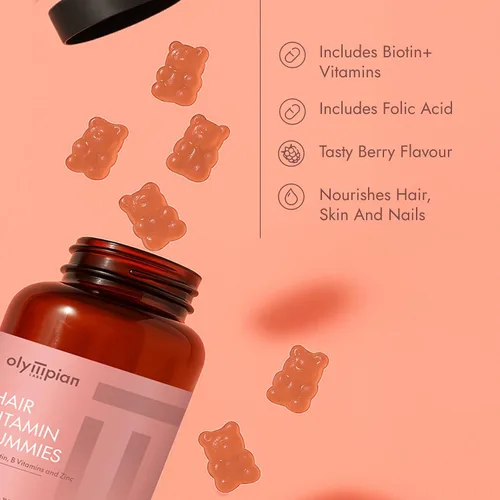 Vista 2 de Olympian Labs Gomitas de vitaminas para el cabello Ricas en vitaminas y minerales 60 unidades de gran sabor sabor a bayas