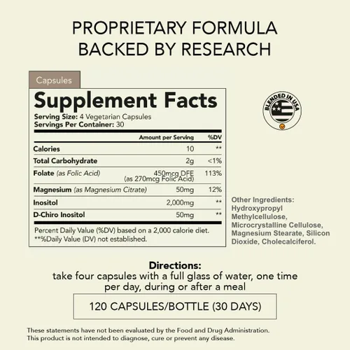 Vista 2 de Rhea Myo-inositol y D-Chiro Inositol Suplemento para mujeres Proporción 40:1 con mioinositol, folato y magnesio 120 cápsulas veganas 30