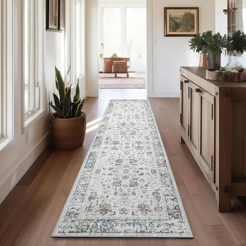 Vista 7 de jinchan Alfombra de entrada de 2 x 3 pulgadas, lavable, diseño floral vintage, tapete pequeño para interiores, bohemio, ligero, delgado