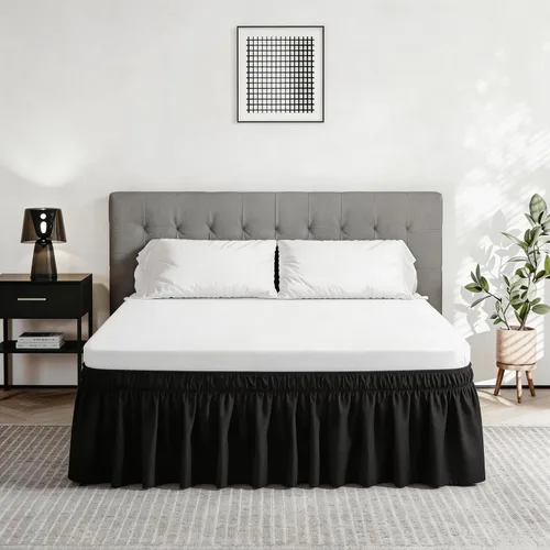 Vista 28 de Vocander Falda de cama negra envolvente de tamaño individual de 14 pulgadas de caída, volantes elásticos fáciles de poner, falda de cama sólida
