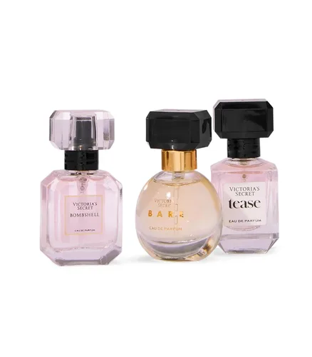 Vista 2 de Victoria's Secret Mini trío de fragancias de lujo, conjunto de regalo de Eau de Parfume para mujer, incluye perfumes Bombshell, Bare y Tease