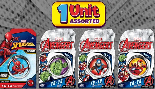 Vista 2 de JA-RU Marvel Toys YoYo Toy (1 unidad de estilo surtido) Superhéroes Spiderman, Hulk, Capitán América y Ironman para niños, Yoyo para principiantes