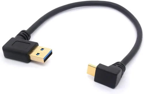 Vista 9 de Cable de extensión USB tipo C de 9.8 in, chapado en oro, USB 3.0 macho a 90 grados hacia arriba en ángulo descendente, cable tipo C, cable adaptador