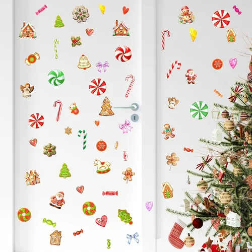 Vista 8 de Adornos de Navidad, calcomanías de pared para despegar y pegar, calcomanías de pared extraíbles de bastón de caramelo, calcomanías de piso de menta