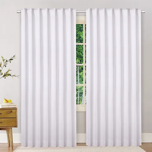 Vista 9 de Cortinas de algodón blanco, cortina de pato de algodón con pestaña trasera, 50 x 72 pulgadas, panel de decoración de ventana de baño blanco
